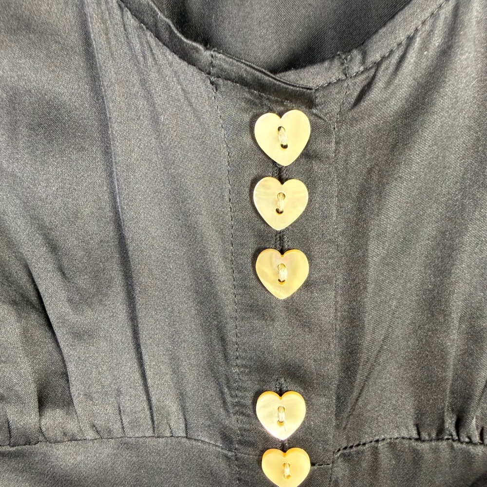 Alexa Chung Retro Black Satin Mini Dress Heart Buttons US Size 2 - Picture 2 of 9